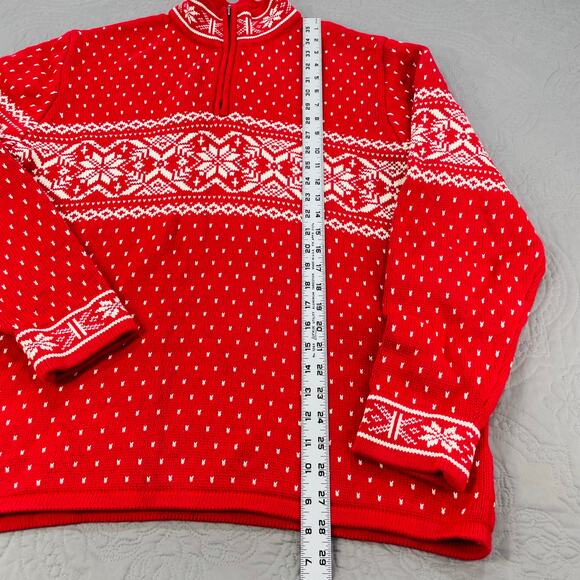Lands End Sweater Mend Large Red Knit 1/4 Quarter Zip Nordic Fair Isle Cotton - Picture 8 of 10